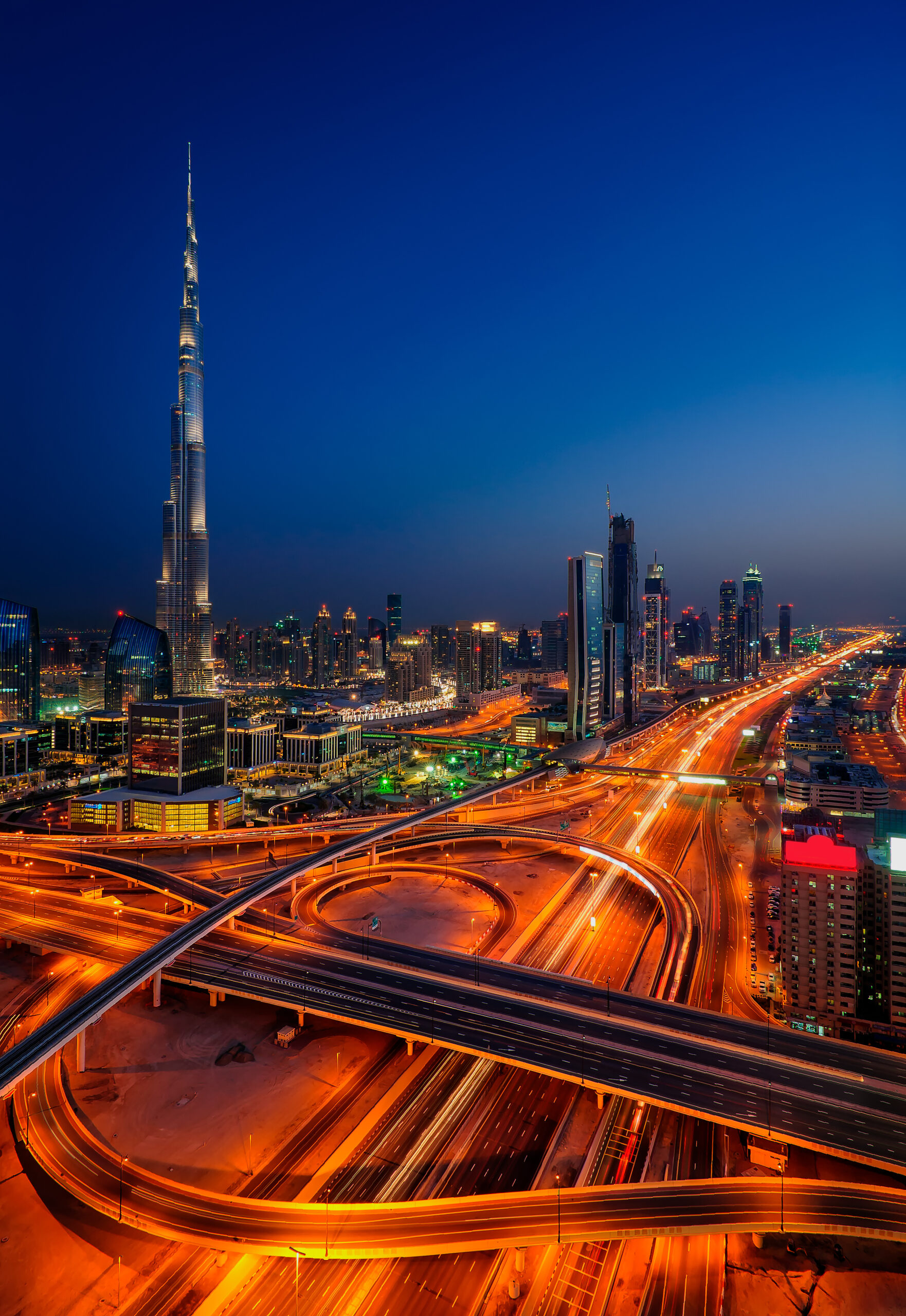 Amazing night dubai downtown skyline with tallest skyscrapers and beautiful sky, Dubai, United Arab Emirates