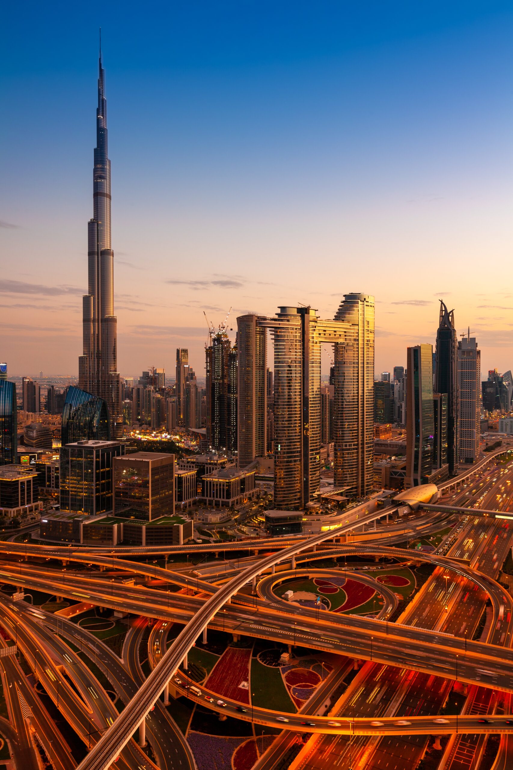 The view of Dubai skyline at dusk, UAE.